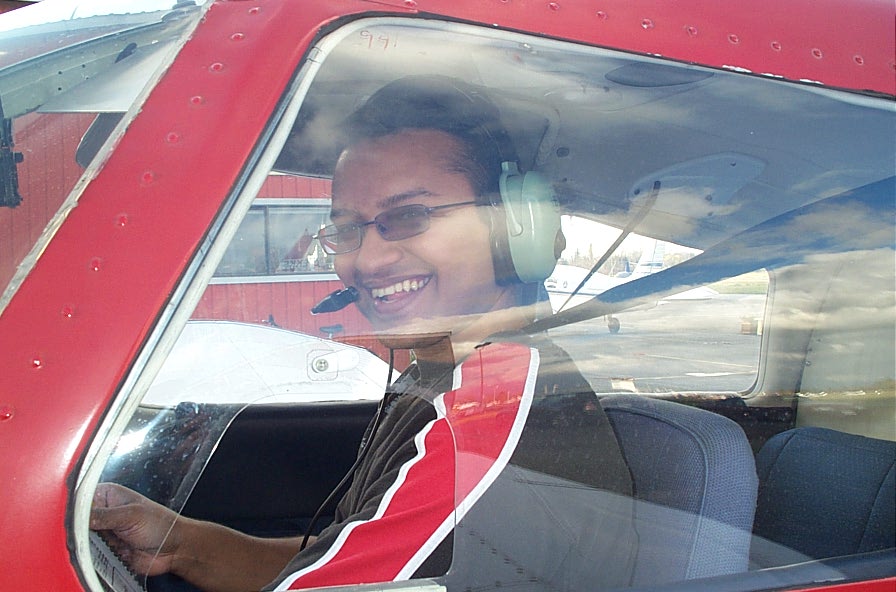 Aaron Pinto after completing his first solo flight. Langley Flying School