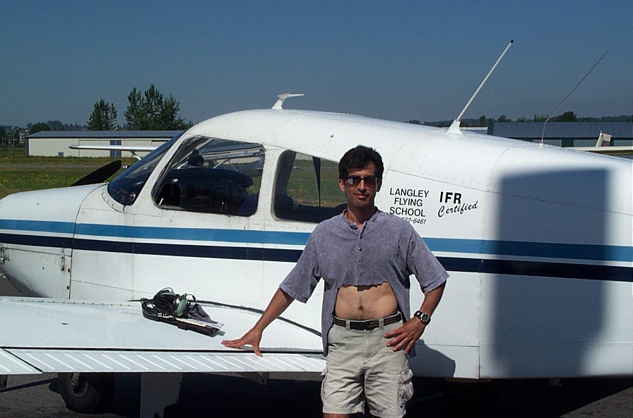 Darren Fernandez, First Solo Flight (shirt tag removed).  Langley Flying School.