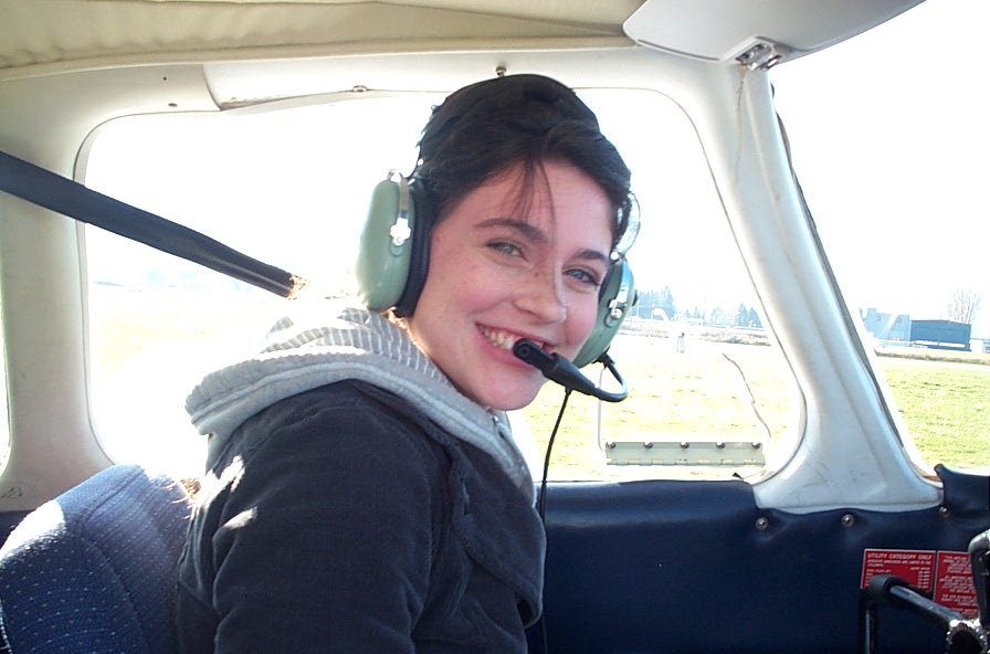 Student Pilot Karlle Janzen after the completion of her First Solo Flight on February 22, 2010.  Langley Flying School.