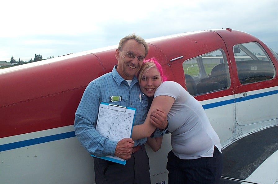 Private Pilot Liz Carrol with Pilot Examiner Francois Leh.  Langley Flying School.