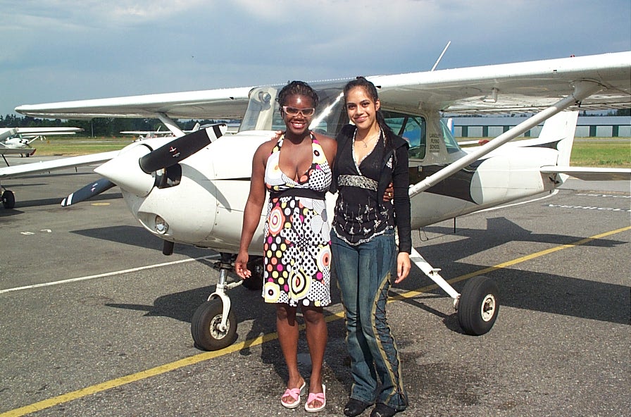 Alexis Jeffery with Yashwaree Gopy after Yashwaree's First Solo Flight, June, 2008, Langley Flying School