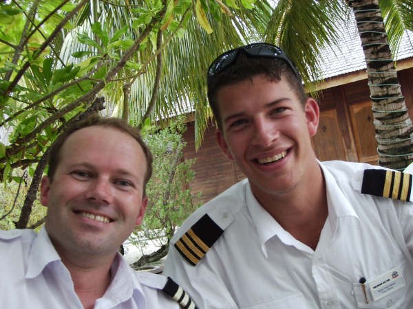 David Woollam and Ryan van Haren in the Maldives.  Langley Flying School